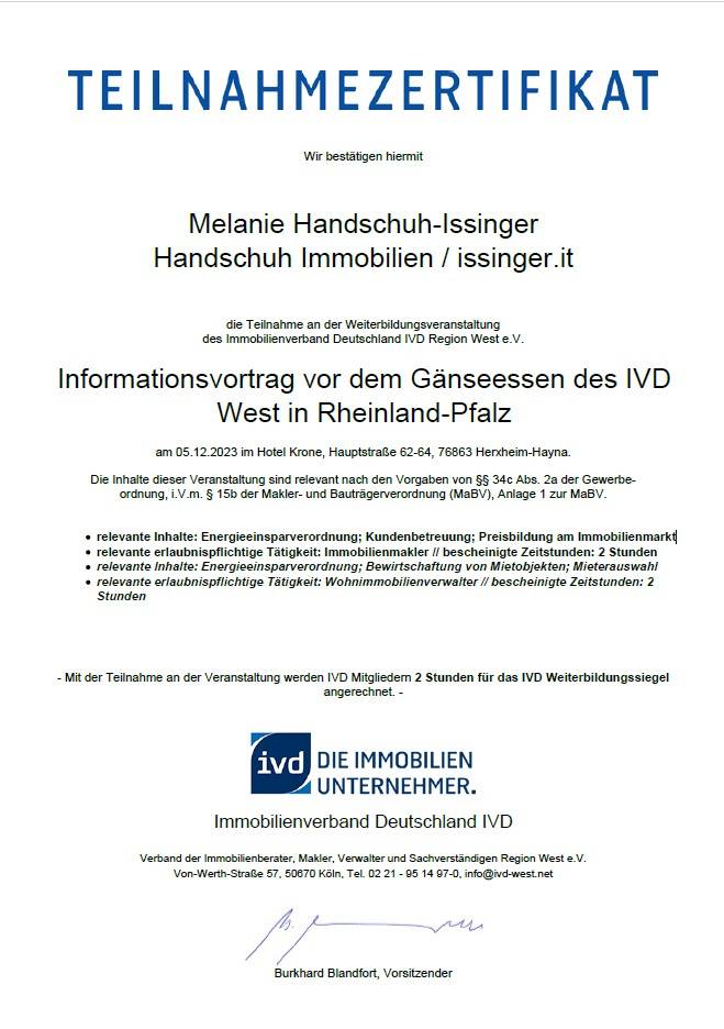 Informationsvortrag vor dem Gänseessen des IVD West in Rheinland-Pfalz