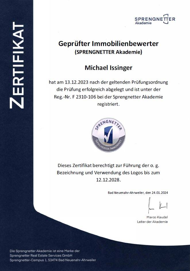 Geprüfter Immobilienbewerter (SPRENGNETTER Akademie)