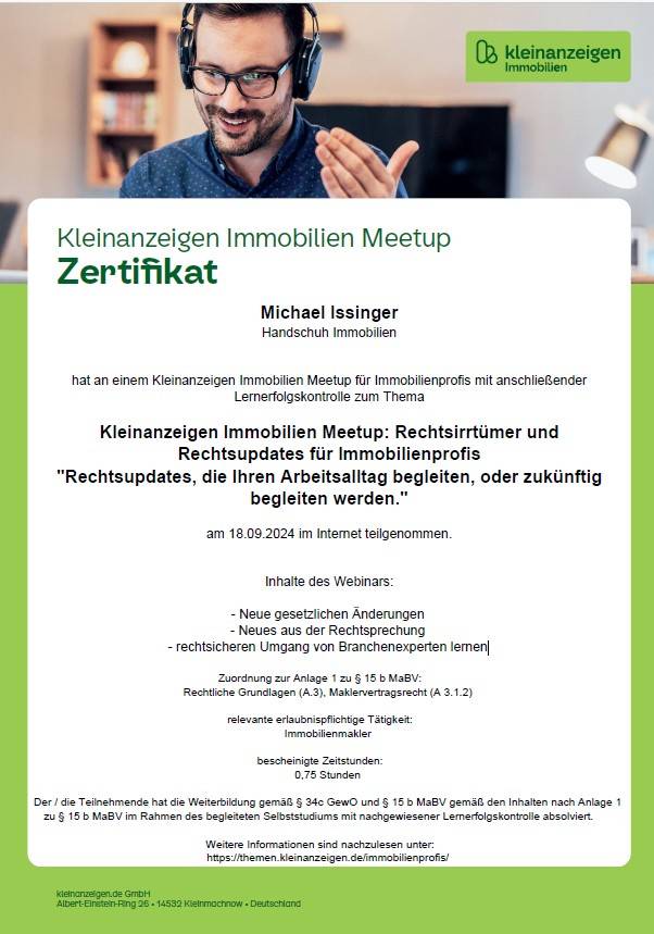 Kleinanzeigen Immobilien Meetup: Rechtsirrtümer und Rechtsupdates für Immobilienprofis "Rechtsupdates, die Ihren Arbeitsalltag begleiten, oder zukünftig begleiten werden."